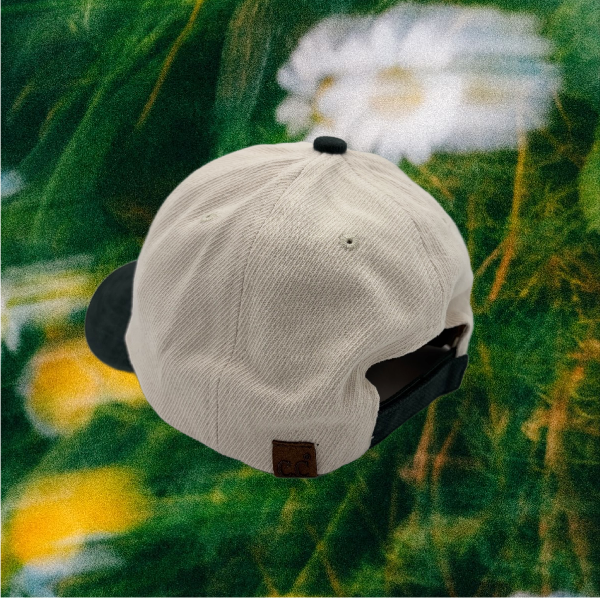 Embroidered Daisy Denim 2 Tone Hat