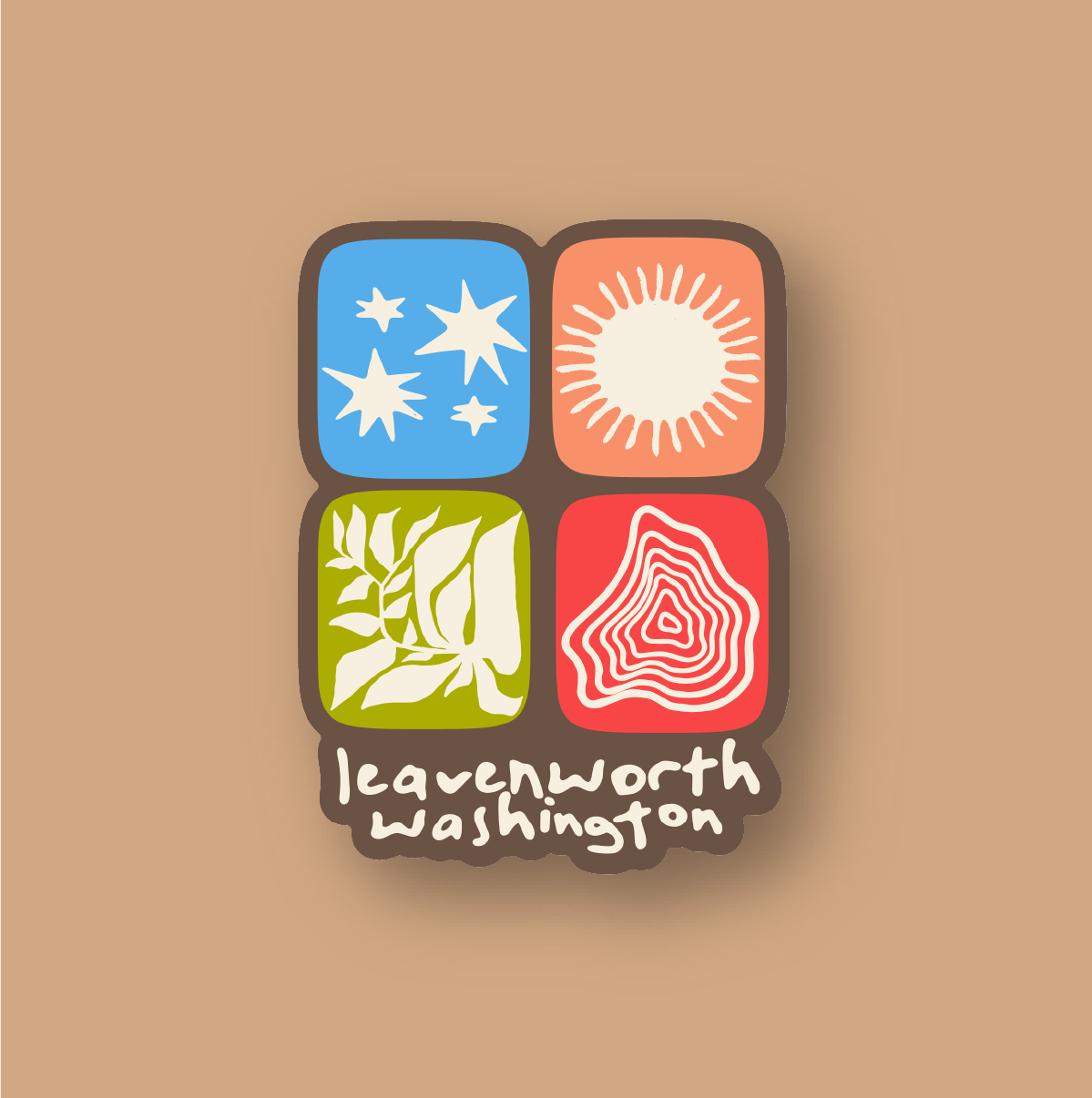 Leavenworth Linocut Plant/Sun/Stars Sticker