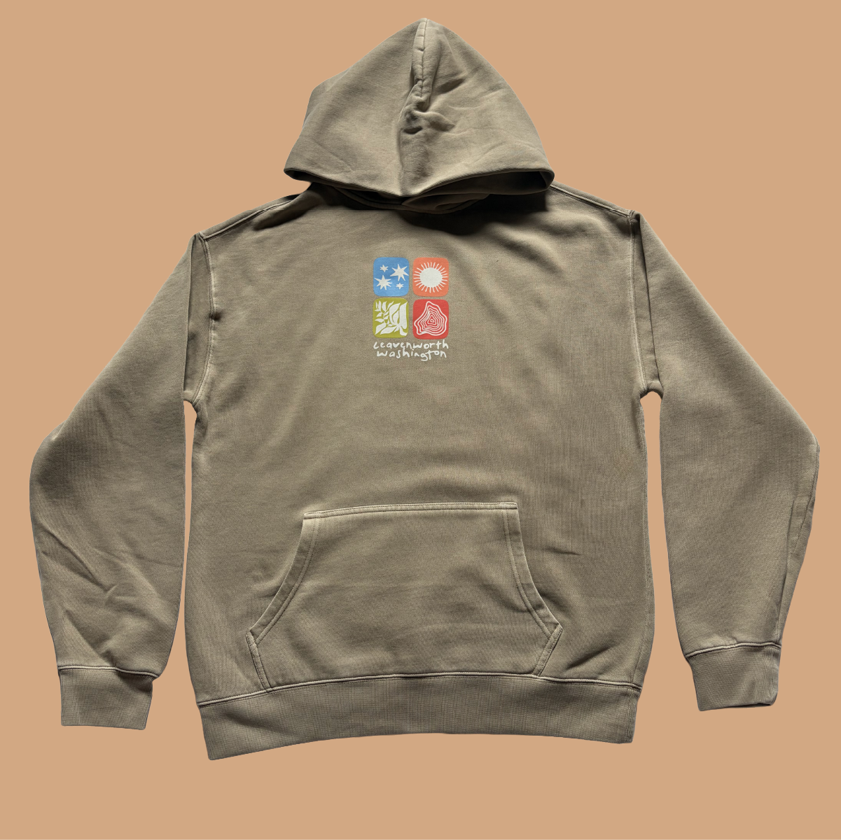 Leavenworth Linocut Plant/Sun/Stars Taupe Hoodie