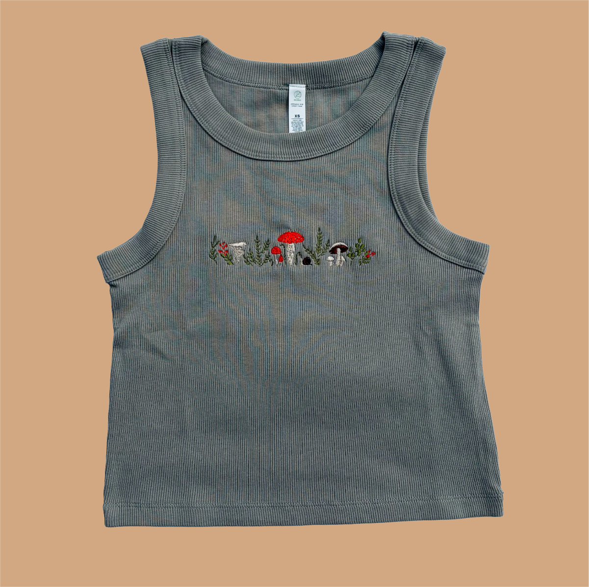 Embroidered Mushroom Ribbed Tank