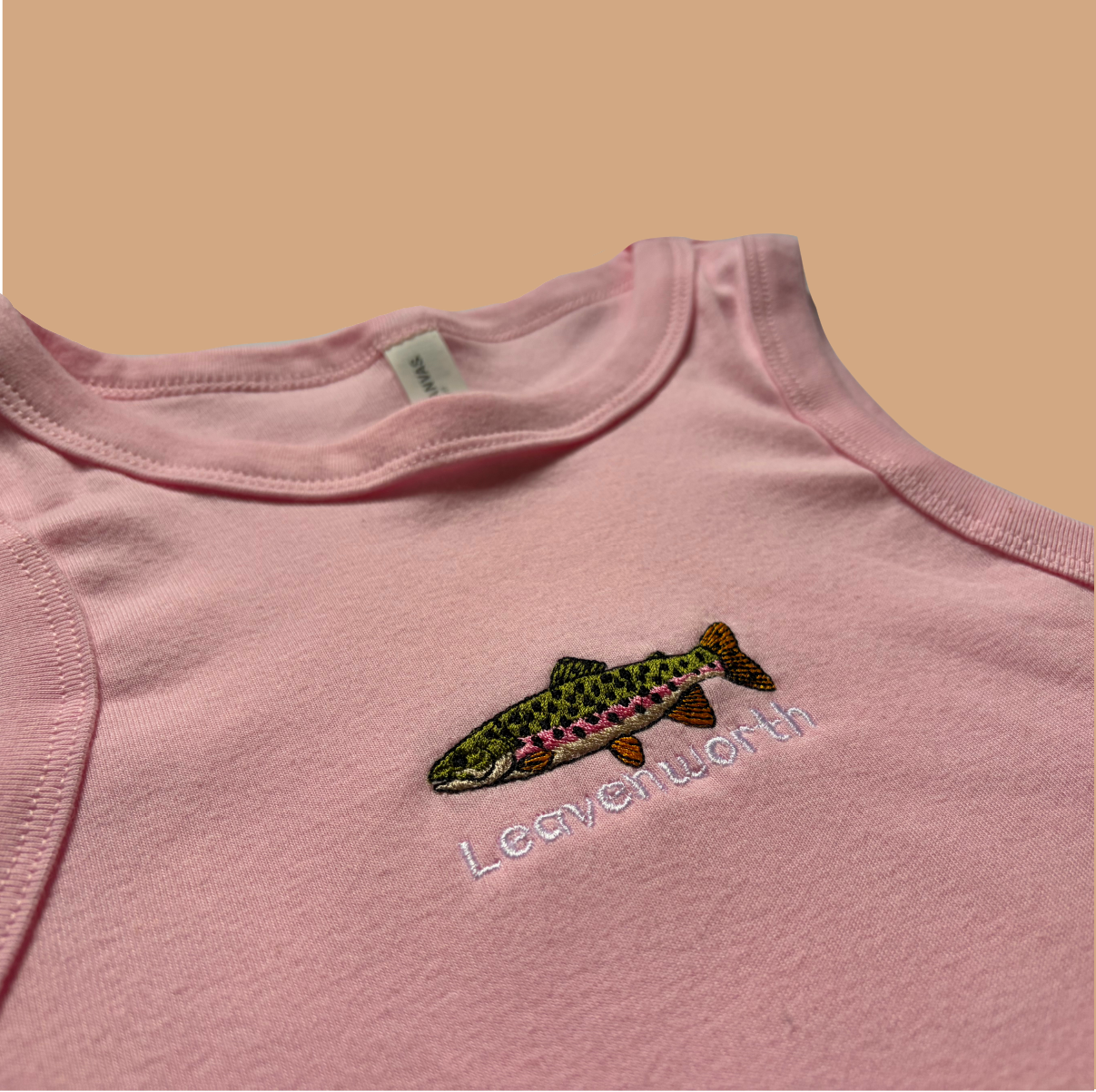 Embroidered Rainbow Trout Ladies Pink Tank