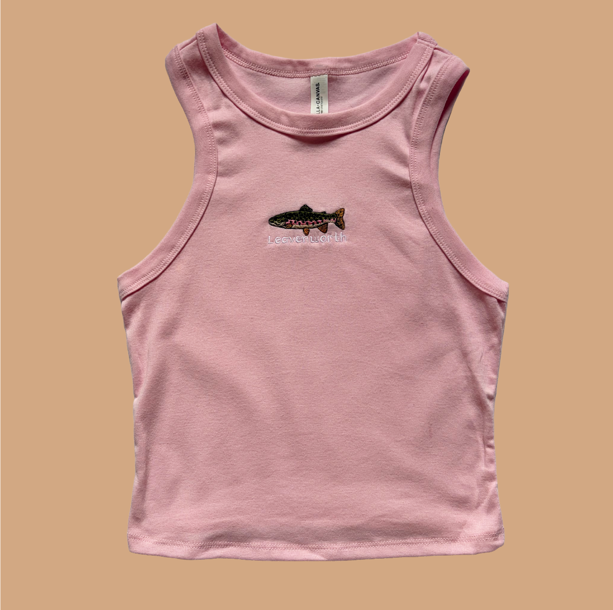 Embroidered Rainbow Trout Ladies Pink Tank